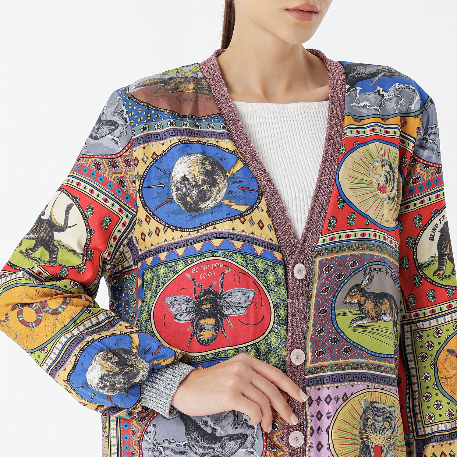 Gucci - Multicolor Lurex Knit Reversible Button Cardigan